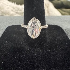 3 CW Oval Rose Cut Ring Moissanite Engagement Ring. Half eternity band